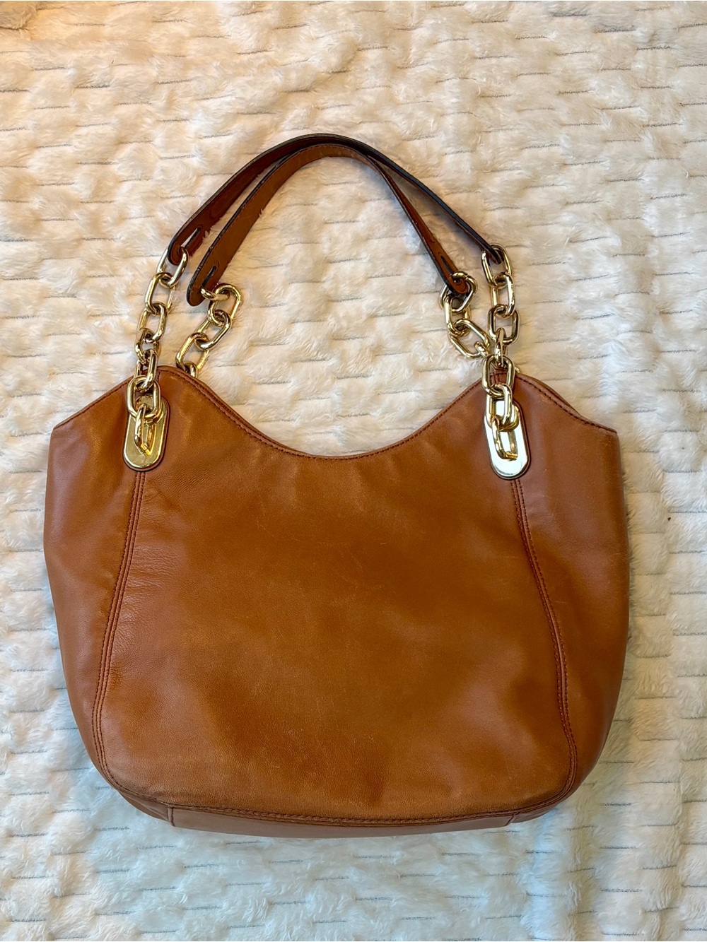 Michael Kors Brown Leather Large Hobo Shoulder Bag Gold Hardware